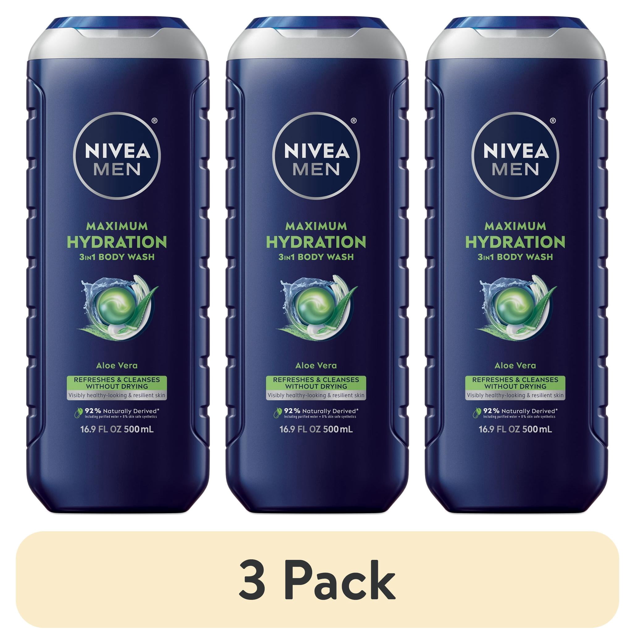 (3 pack) NIVEA MEN Maximum Hydration 3-in-1 Men's Body Wash for Dry Skin with Aloe Vera, 16.9 fl oz