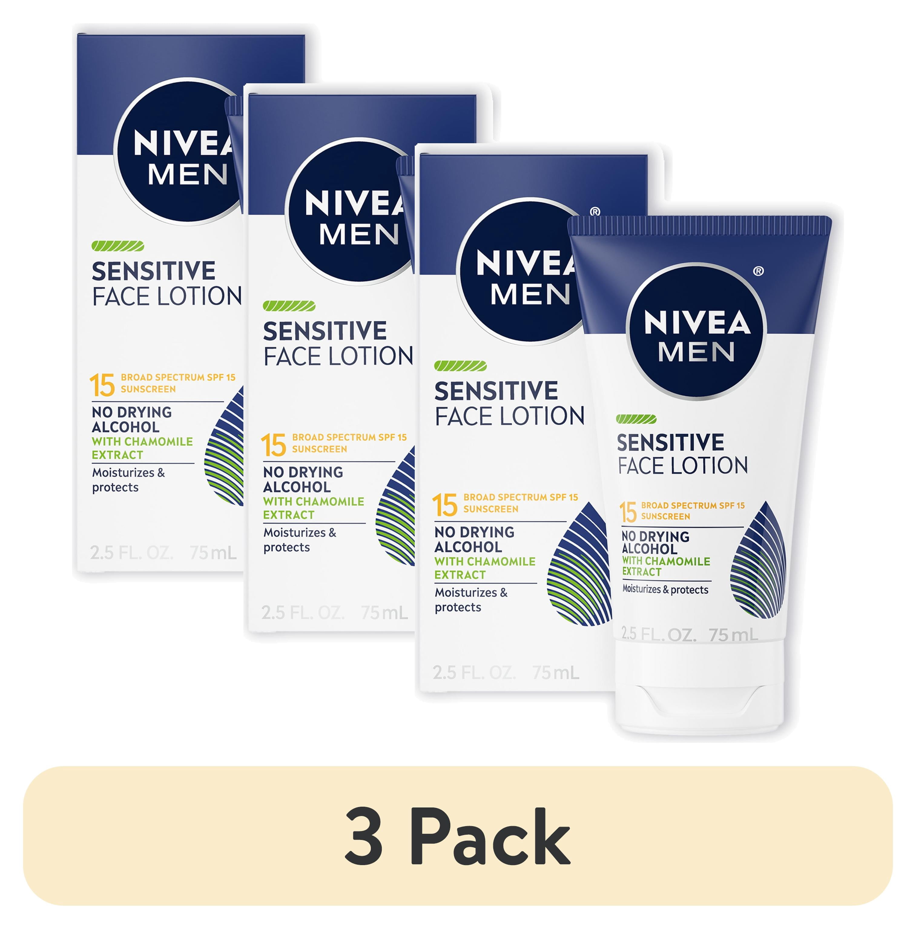 3 pack) NIVEA MEN Sensitive Face Lotion, Moisturizer SPF 15 Broad