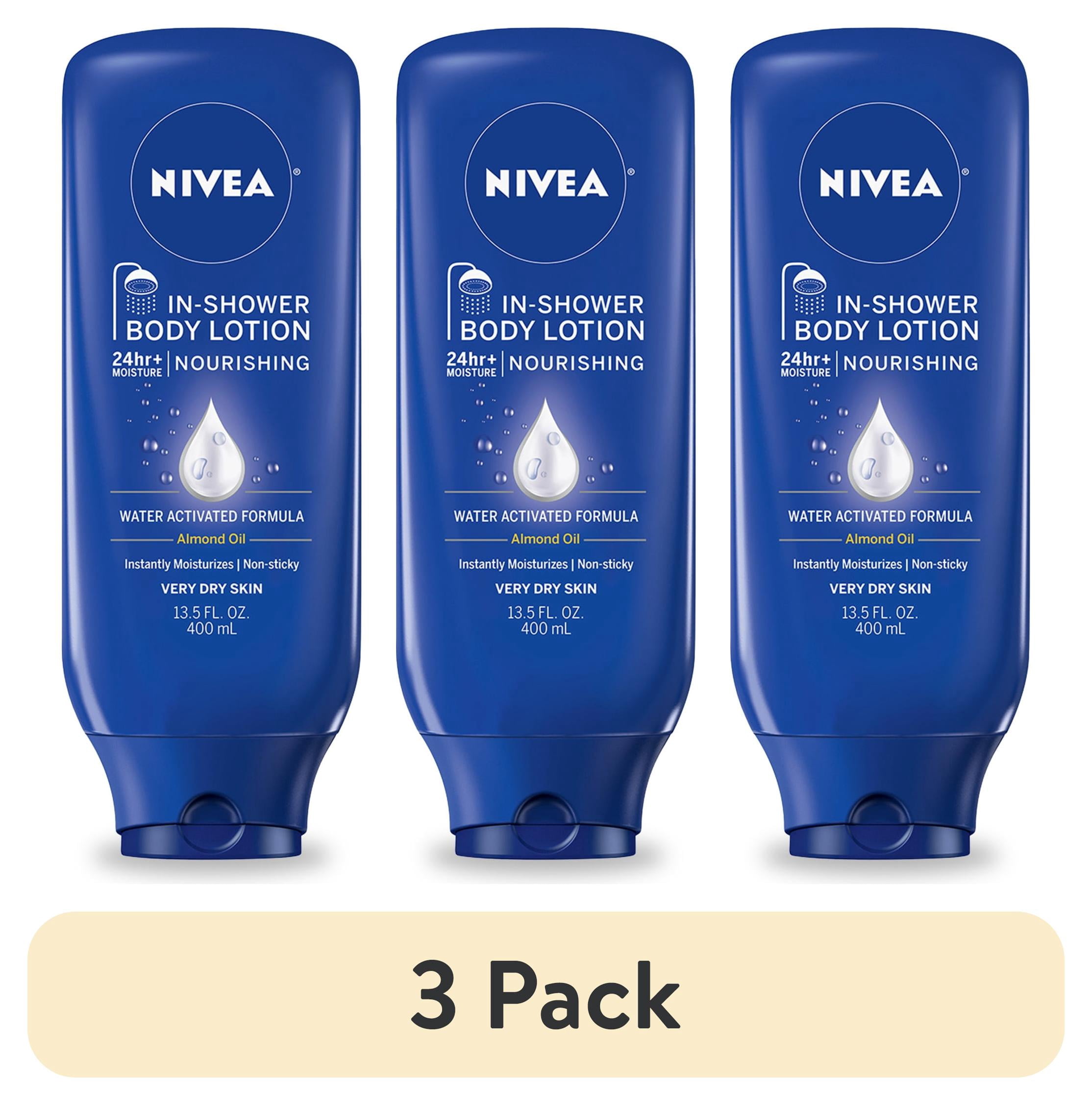 (3 pack) NIVEA Nourishing In Shower Lotion for Very Dry Skin, 24-Hour Body Moisturizer, 13.5 fl oz