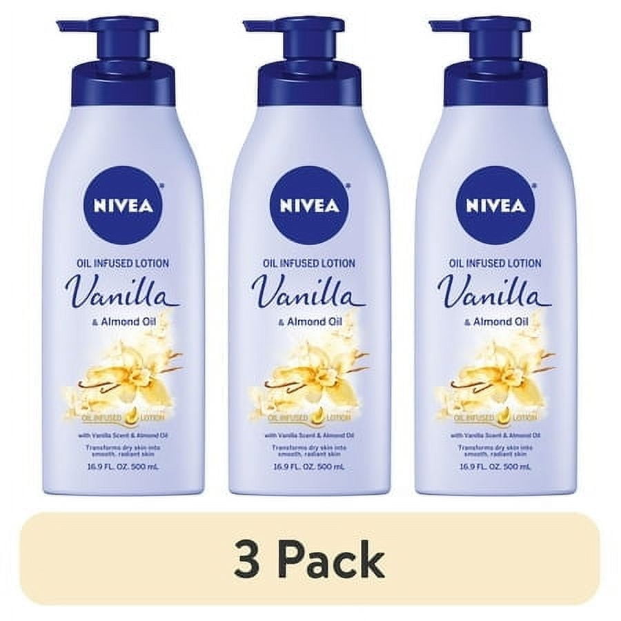 (3 pack) NIVEA Oil Infused Vanilla and Almond Oil Body Lotion for Women, Fast-Absorbing, 16.9 fl oz