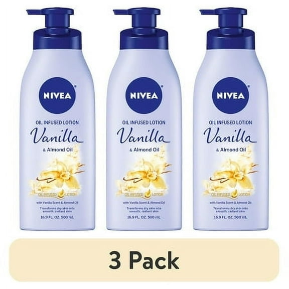 (3 pack) NIVEA Oil Infused Vanilla and Almond Oil Body Lotion for Women, Fast-Absorbing, 16.9 fl oz