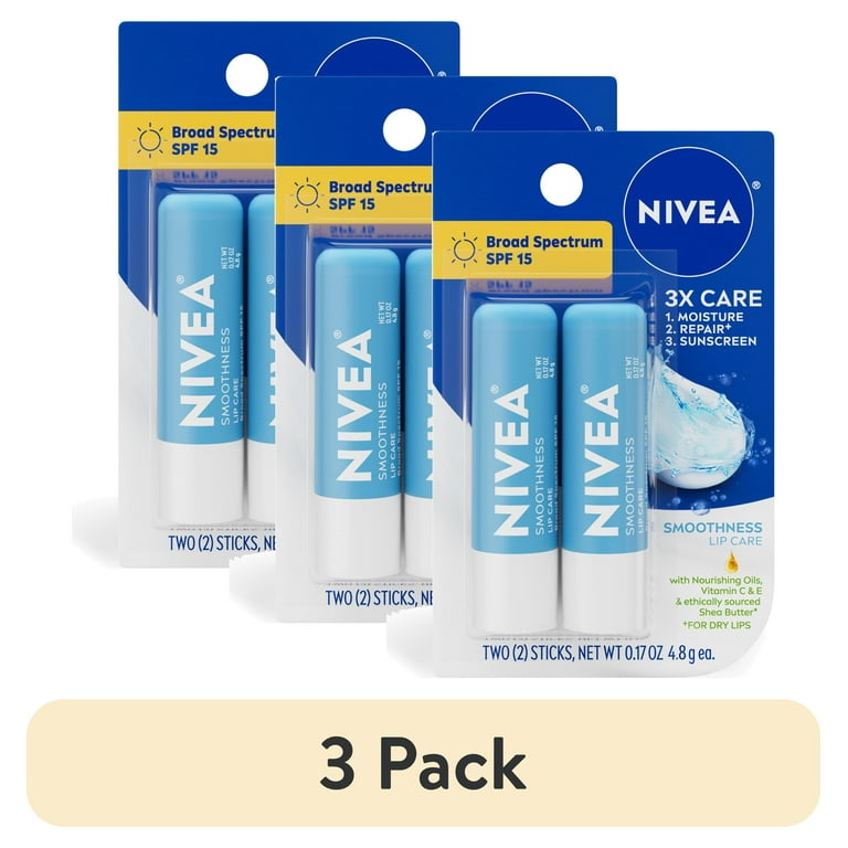 lip balm with spf and vitamin c 3 pack) NIVEA Smoothness Lip Care, Lip Balm SPF 15 with Shea Butter, Vitamin  C & E, 0.17 oz, 2 Pack