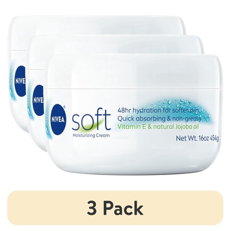 (3 pack) NIVEA Soft Refreshingly Soft Moisturizing Cream for Face, Body and Hands, Jojoba Oil, 16 oz