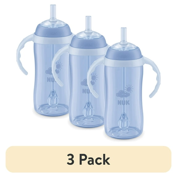 (3 pack) NUK Learner Straw Cup, 10 oz, Blue, Unisex