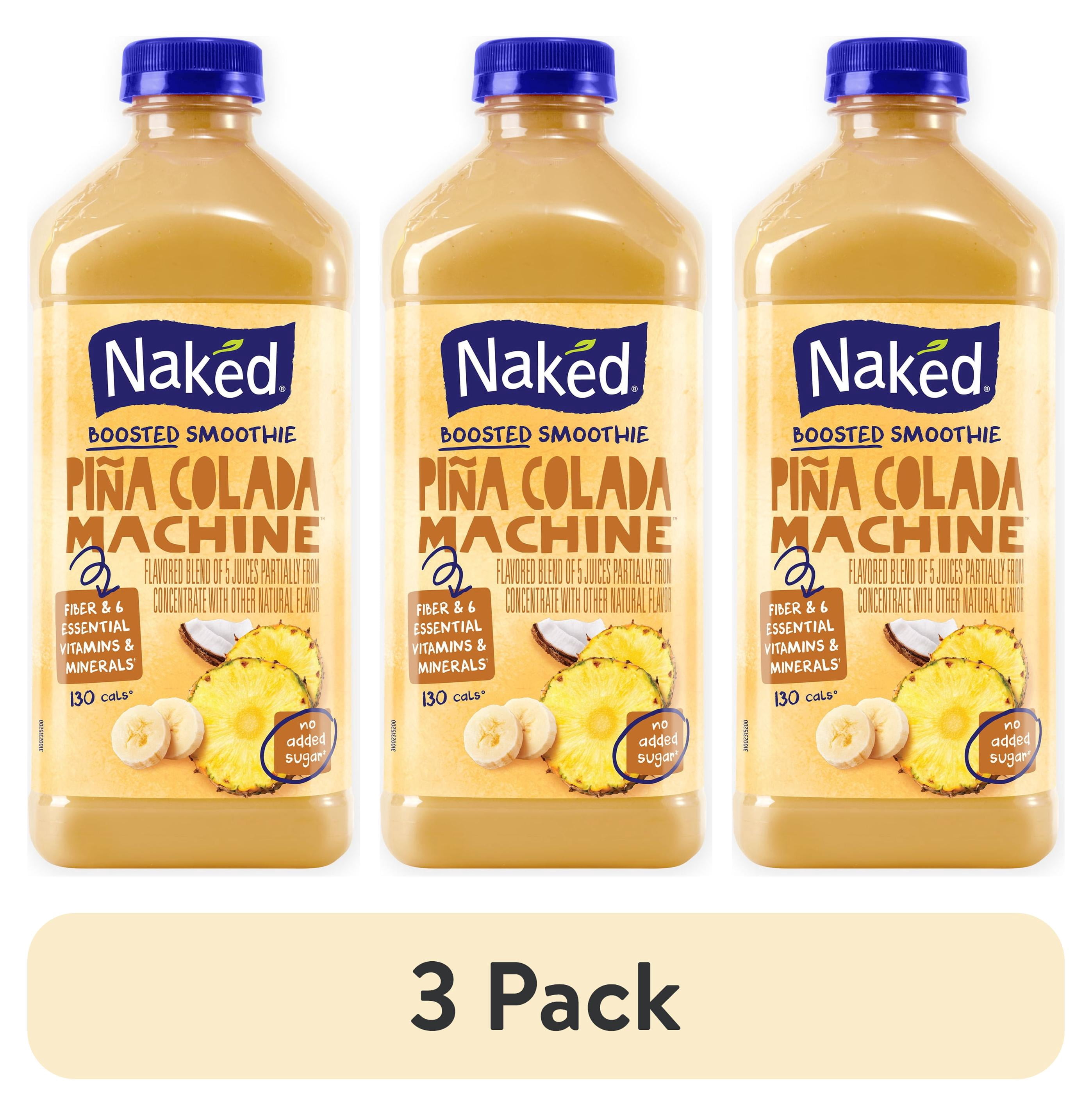 (3 pack) Naked No Sugar Added, Non GMO Piña Colada Fruit Juice, 46 Fl Oz, Bottle