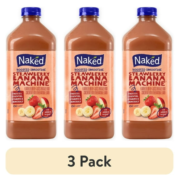 (3 pack) Naked Boosted Smoothie Strawberry Banana Machine, 64 fl oz Bottle