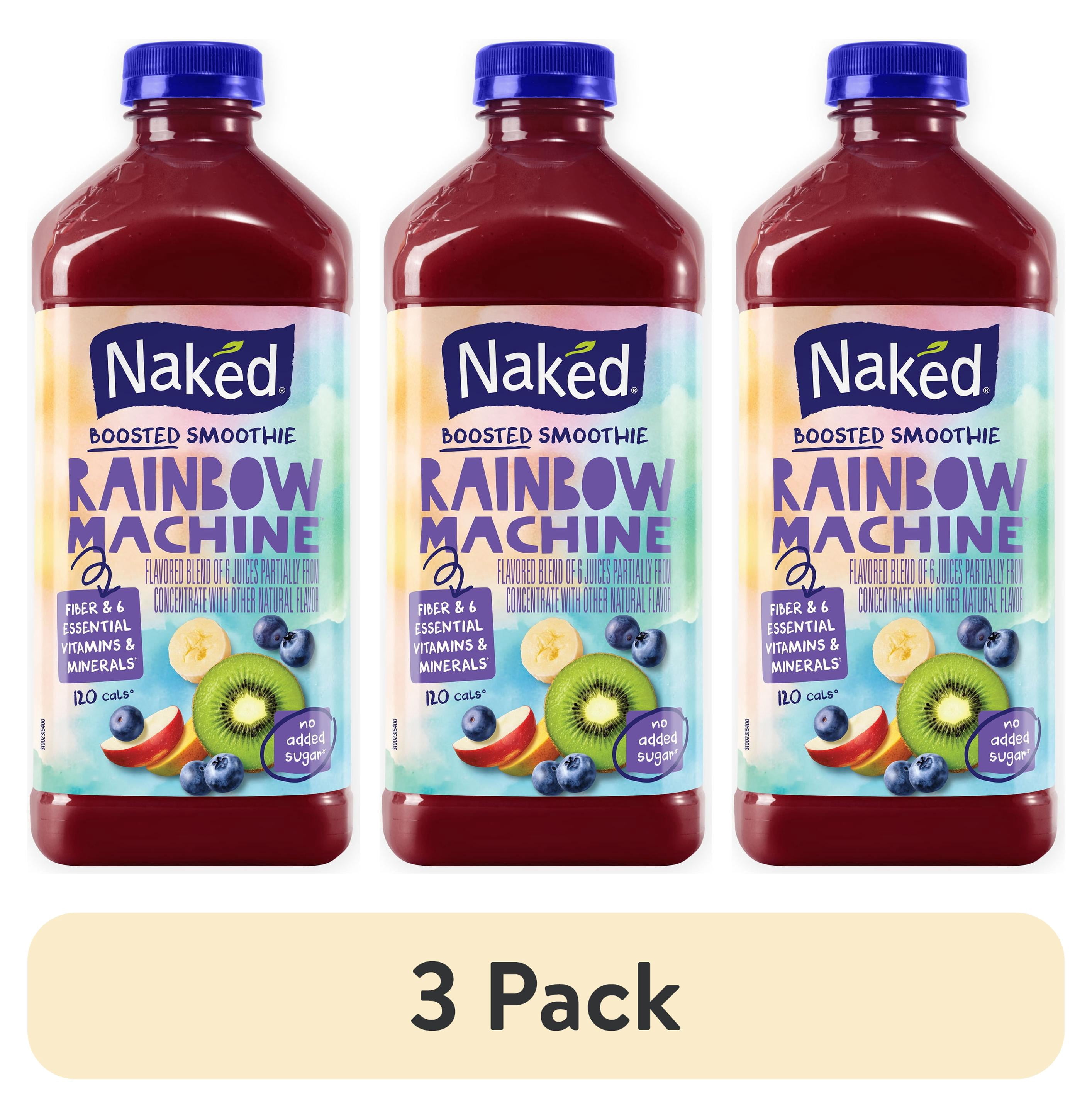 (3 pack) Naked No Sugar Added, Non GMO Rainbow Machine Fruit Juice, 46 Fl Oz, Bottle