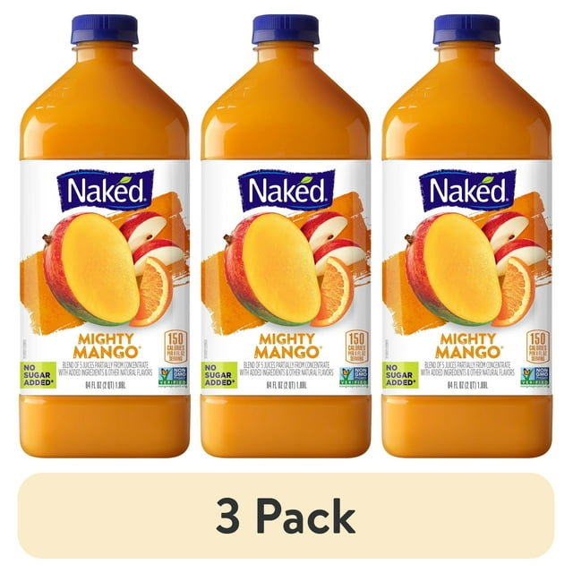 (3 pack) Naked Smoothie Mighty Mango Flavored 100% Fruit Smoothie Blend, 64 fl oz