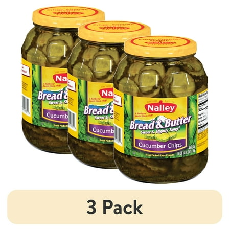 (3 pack) Nalley Bread & Butter Cucumber Chips Pieces, Gluten-Free, 46 fl oz Jar