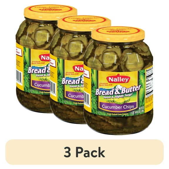 (3 pack) Nalley Bread & Butter Cucumber Chips Pieces, Gluten-Free, 46 fl oz Jar