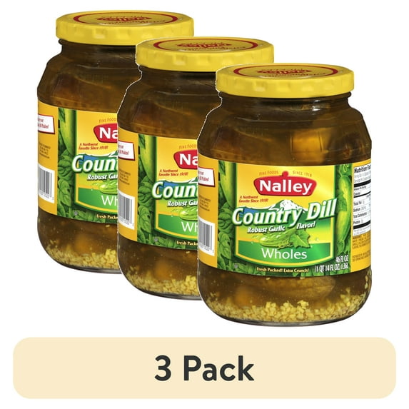 (3 pack) Nalley Country Dill Pickle Wholes, Robust Garlic Flavor, Gluten-Free, 46 fl oz Jar