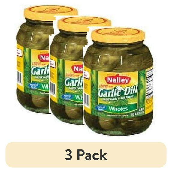 (3 pack) Nalley Garlic Dill Pickle Wholes, Gluten-Free, 46 fl oz Jar