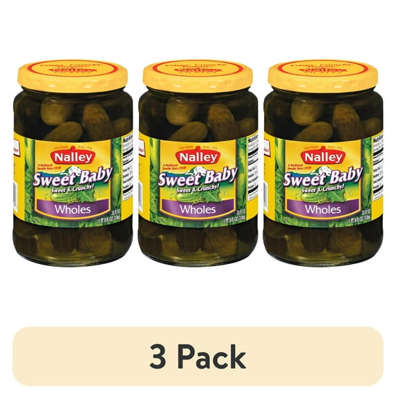 (3 pack) Nalley Sweet Baby Pickle Wholes, Gluten-Free, 24 fl oz Jar