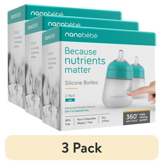 Nanobebe Anti-Colic Flexy Silicone Baby Bottles | Teal, 9 oz, 2 Pack