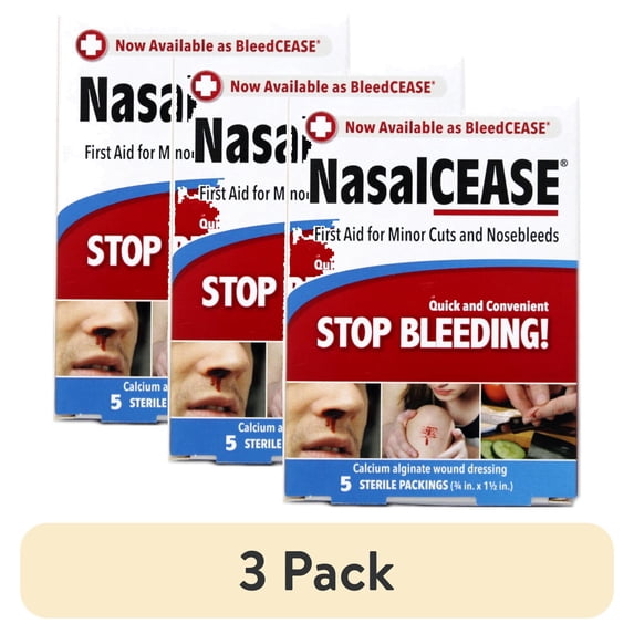 (3 pack) Nasalcease Stop Bleeding , 5 Sterile Packings, Each