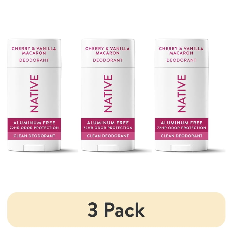 3 pack) Native Deodorant for Women and Men, Aluminum Free, Cherry