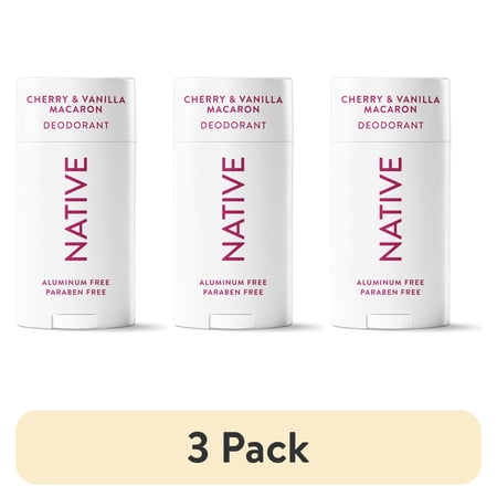 (3 pack) Native Deodorant, Aluminum Free, Cherry & Vanilla Macaron, Deodorant for Women and Men, 2.65 oz