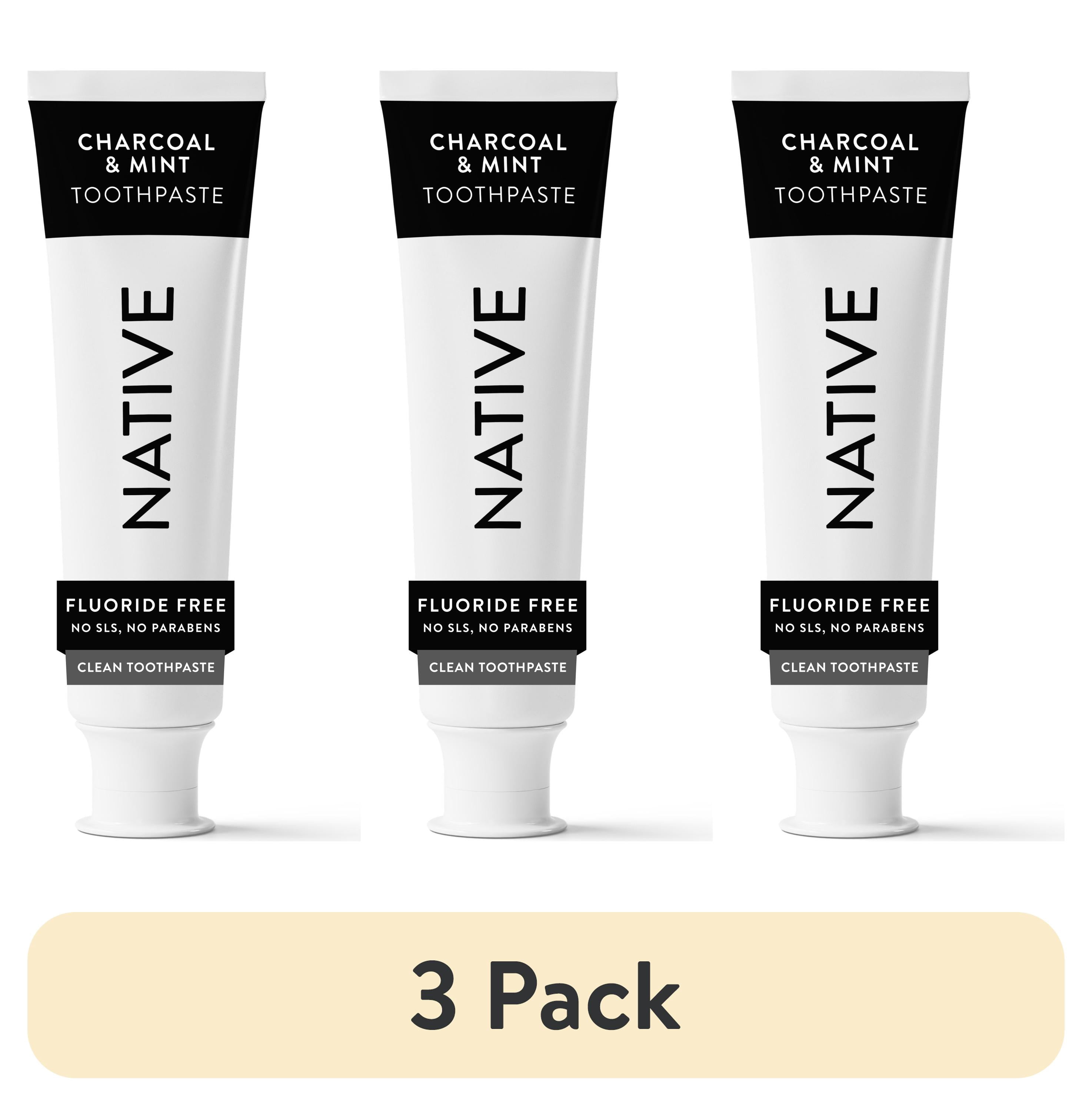 (3 pack) Native Fluoride-Free Toothpaste, Charcoal & Mint, 4.1 oz, Adults & Kids 2+