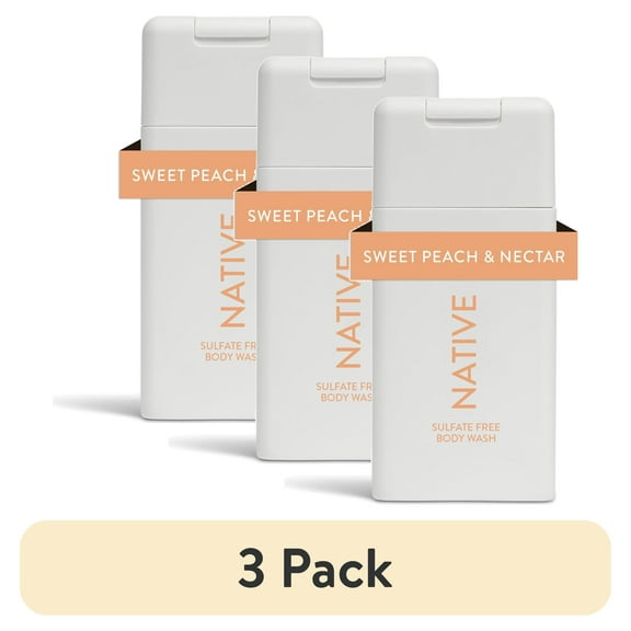 (3 pack) Native, Sulfate Free, Paraben Free, Sweet Peach & Nectar, for Women and Men, Travel Size 3 oz