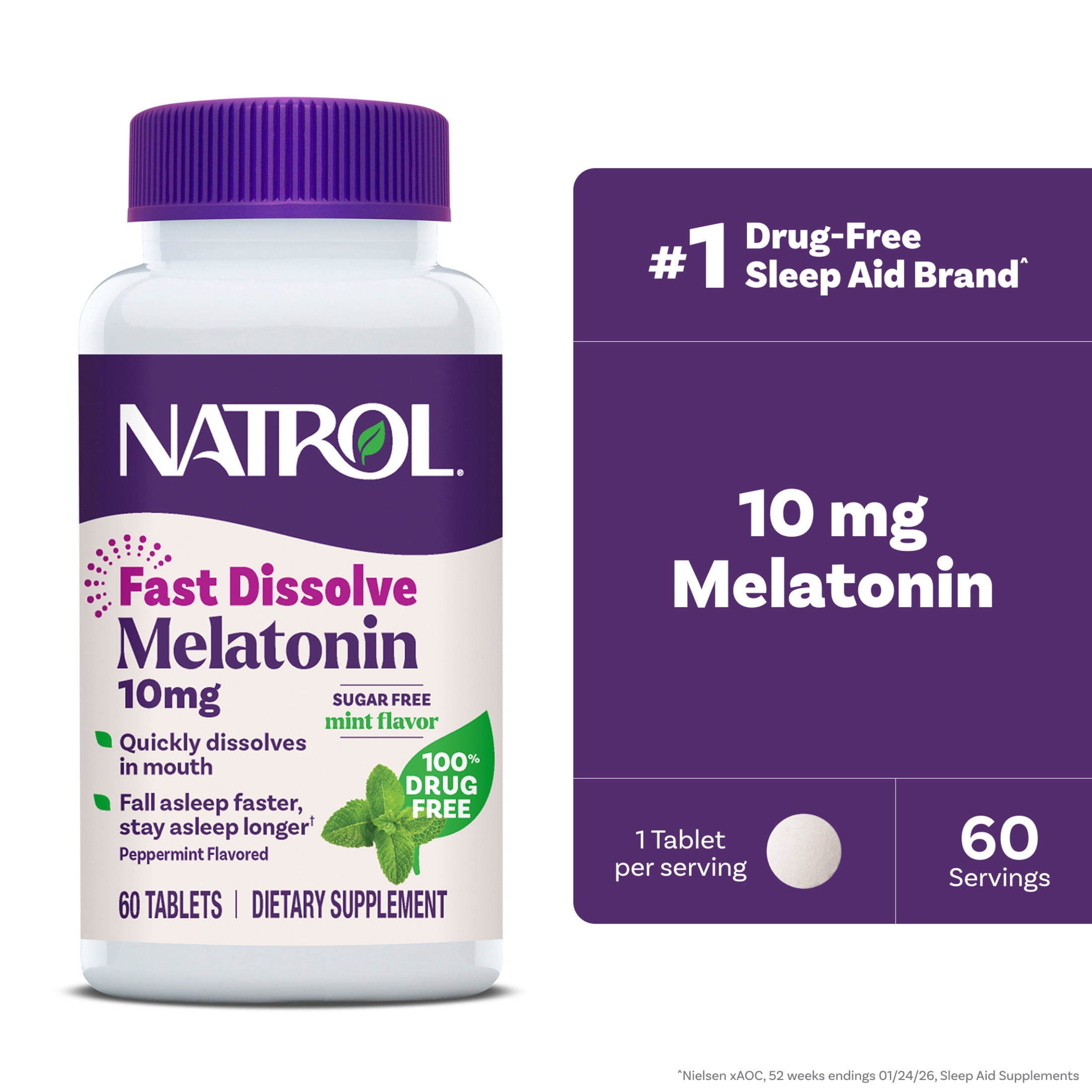 (3 pack) Natrol Melatonin 10 mg Fast Dissolve Tablets, Sugar-Free Peppermint, 60 Ct