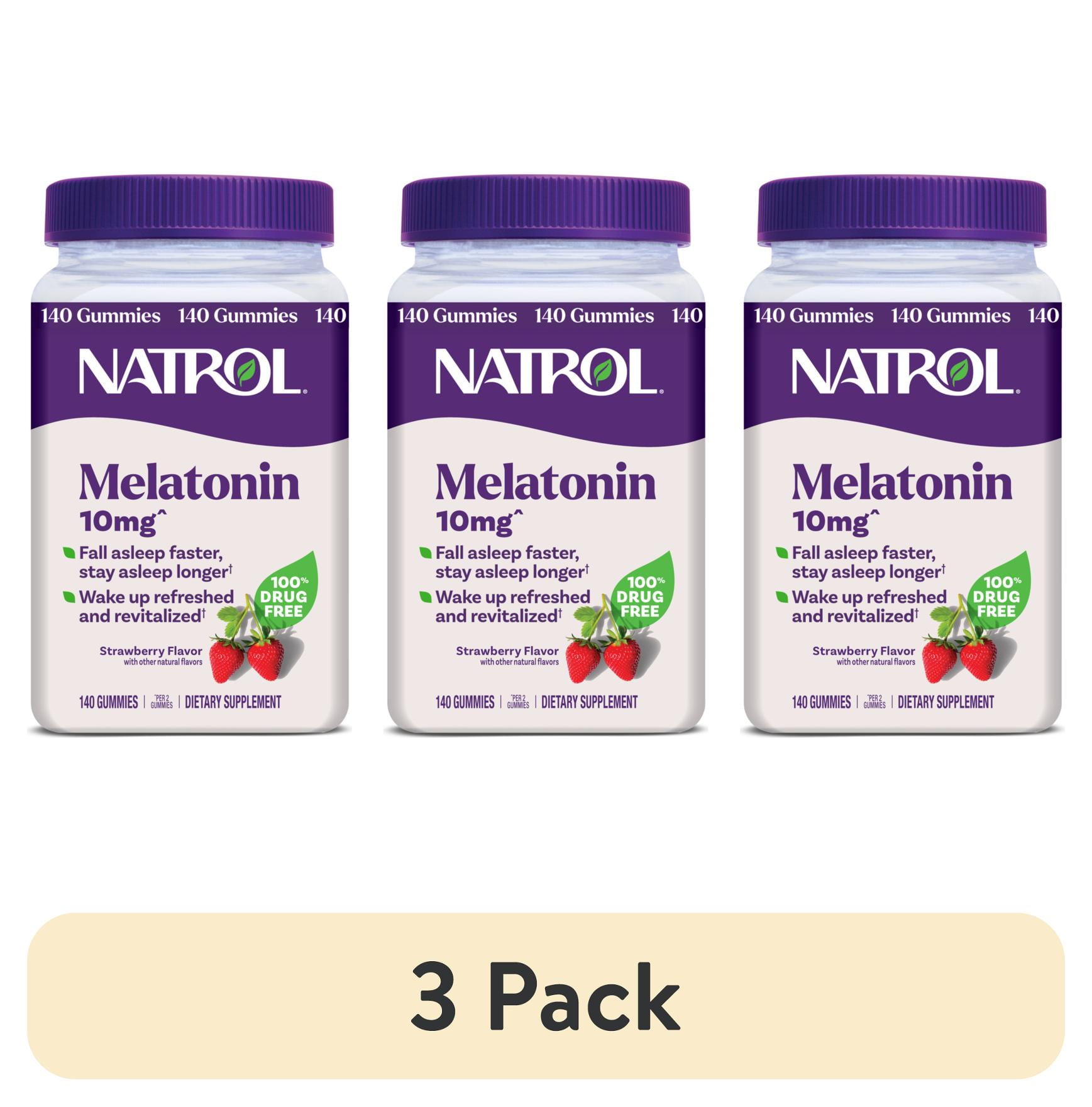 (3 pack) Natrol Melatonin Gummies, Sleep Support for Adults, Strawberry Flavor, 10mg, 140 Count