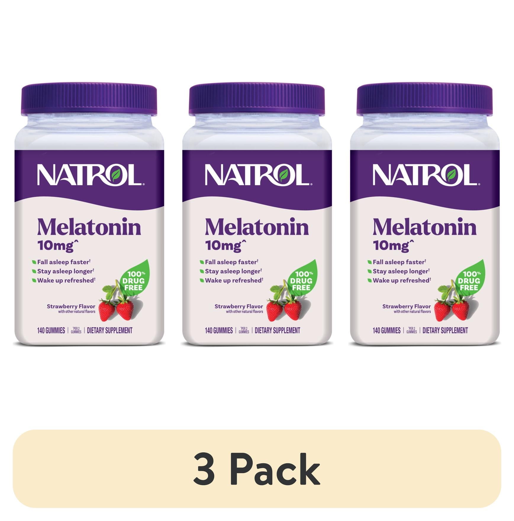 (3 pack) Natrol Melatonin Gummies, Sleep Support for Adults, Strawberry Flavor, 10mg, 140 Count