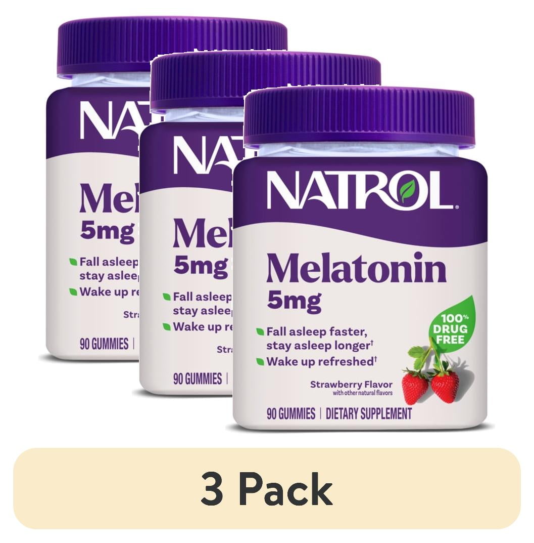 (3 pack) Natrol Melatonin Gummies, Sleep Support for Adults, Strawberry Flavor, 5mg, 90 Count