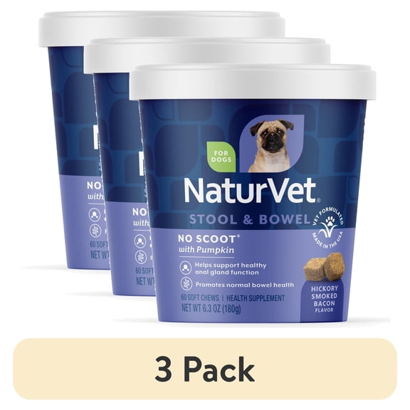(3 pack) NaturVet No Scoot for Dogs Plus Pumpkin, Supports Digestion, Healthy Anal Gland & Bowel Function, 60 Soft Chews
