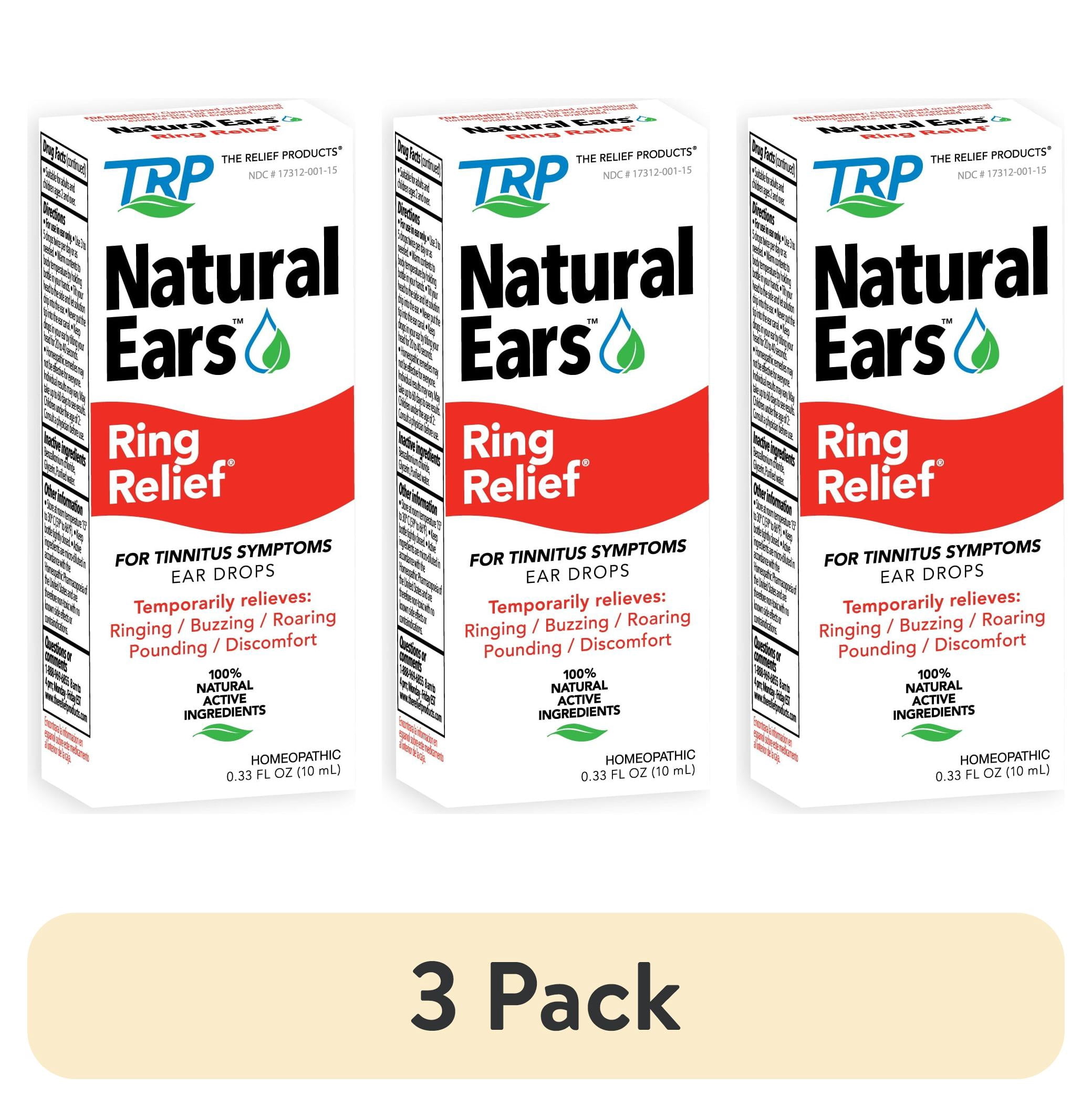 (3 pack) The Relief Products, Natural Ears, Ring Relief Ear Drops, Tinnitus Symptoms such as Ear Ringing, 1 Count, 0.33 fl oz