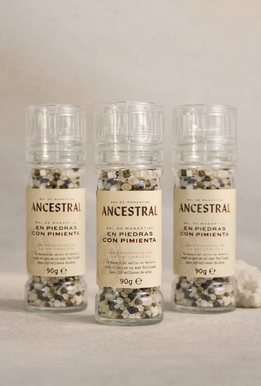 (3 pack) Natural Spring Salt Crystals & Organic Pepper - Glass Mill