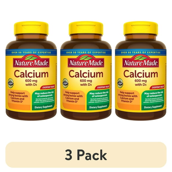 (3 pack) Nature Made Calcium 600 mg with Vitamin D3 Tablets, Dietary Supplement, 150 Count