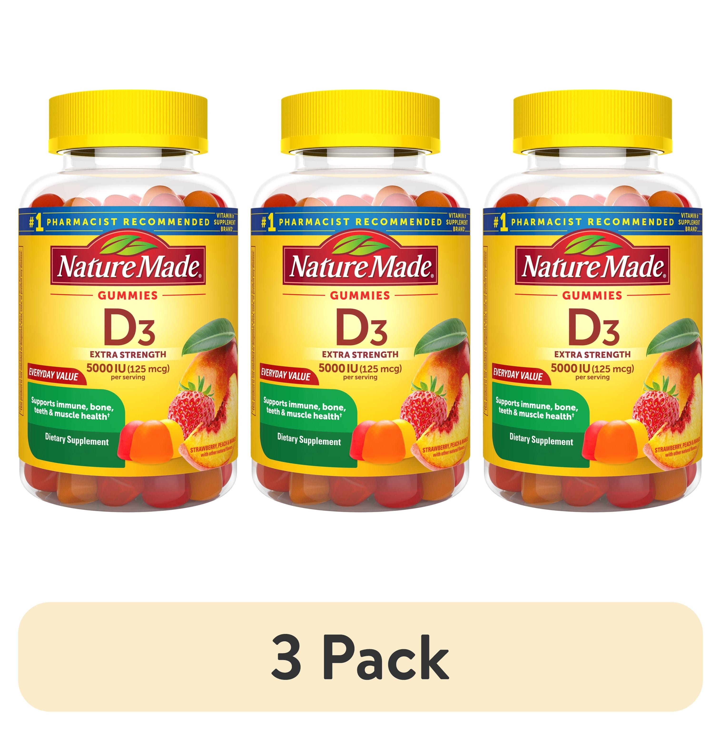 (3 pack) Nature Made Extra Strength Dosage Vitamin D3 Gummies 5000 IU (125 mcg) per Serving, 90 Count