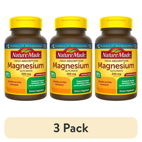 (3 pack) Nature Made Magnesium Glycinate 200 mg per Serving Capsules, Dietary Supplement, 70 Count