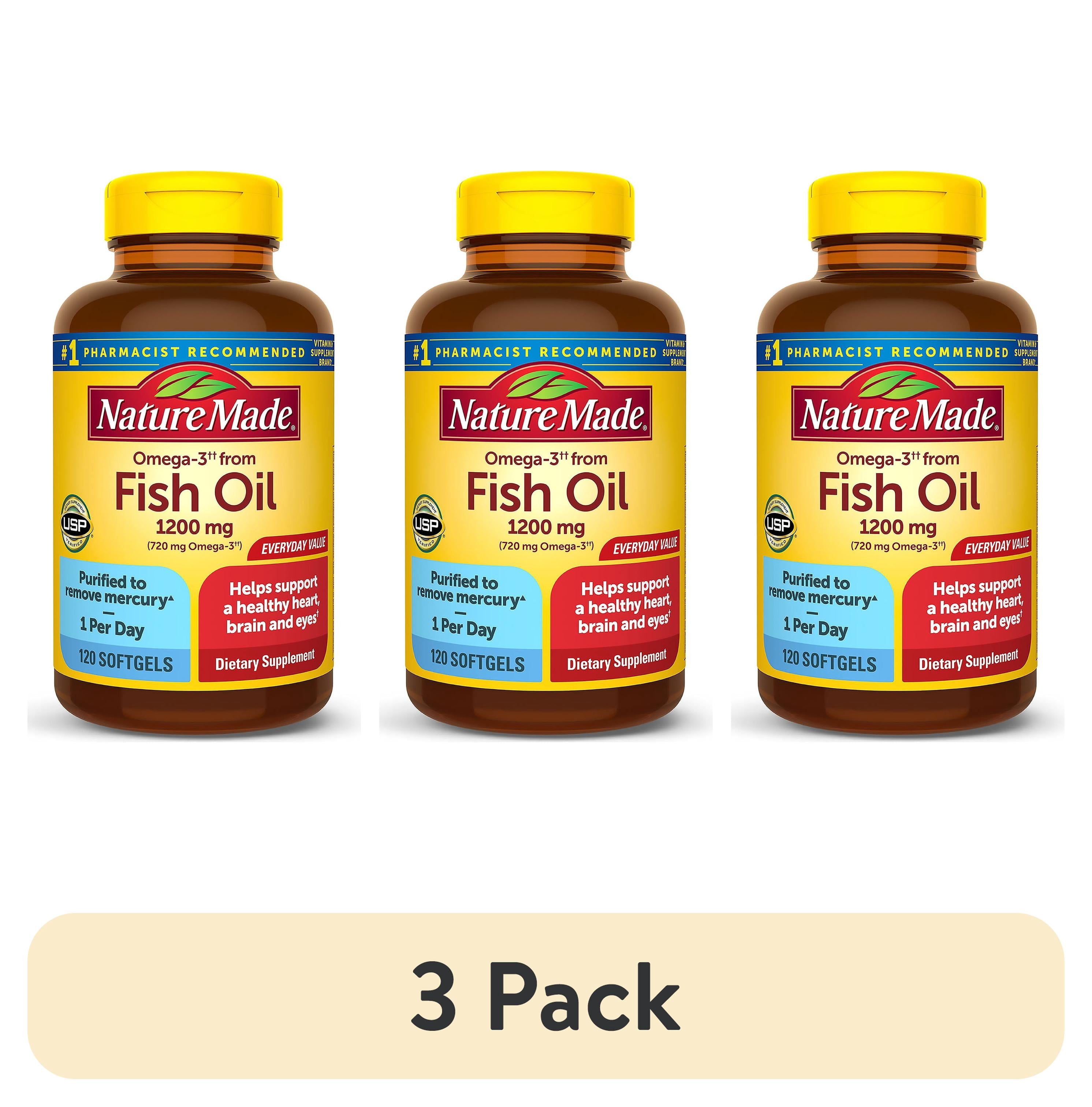 (3 pack) Nature Made Omega 3 Fish Oil 1200mg One per Day Softgels, Fish Oil Supplements, 120 Count