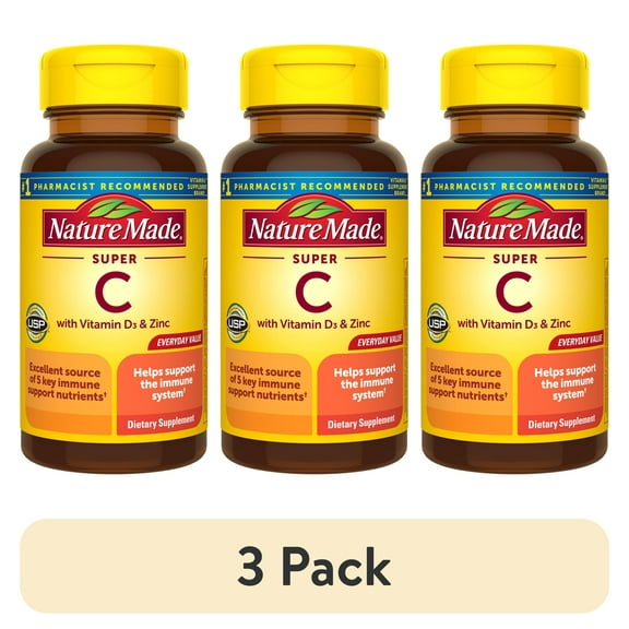 (3 pack) Nature Made Super C with Vitamin D3 and Zinc Tablets, Dietary Supplement, 70 Count