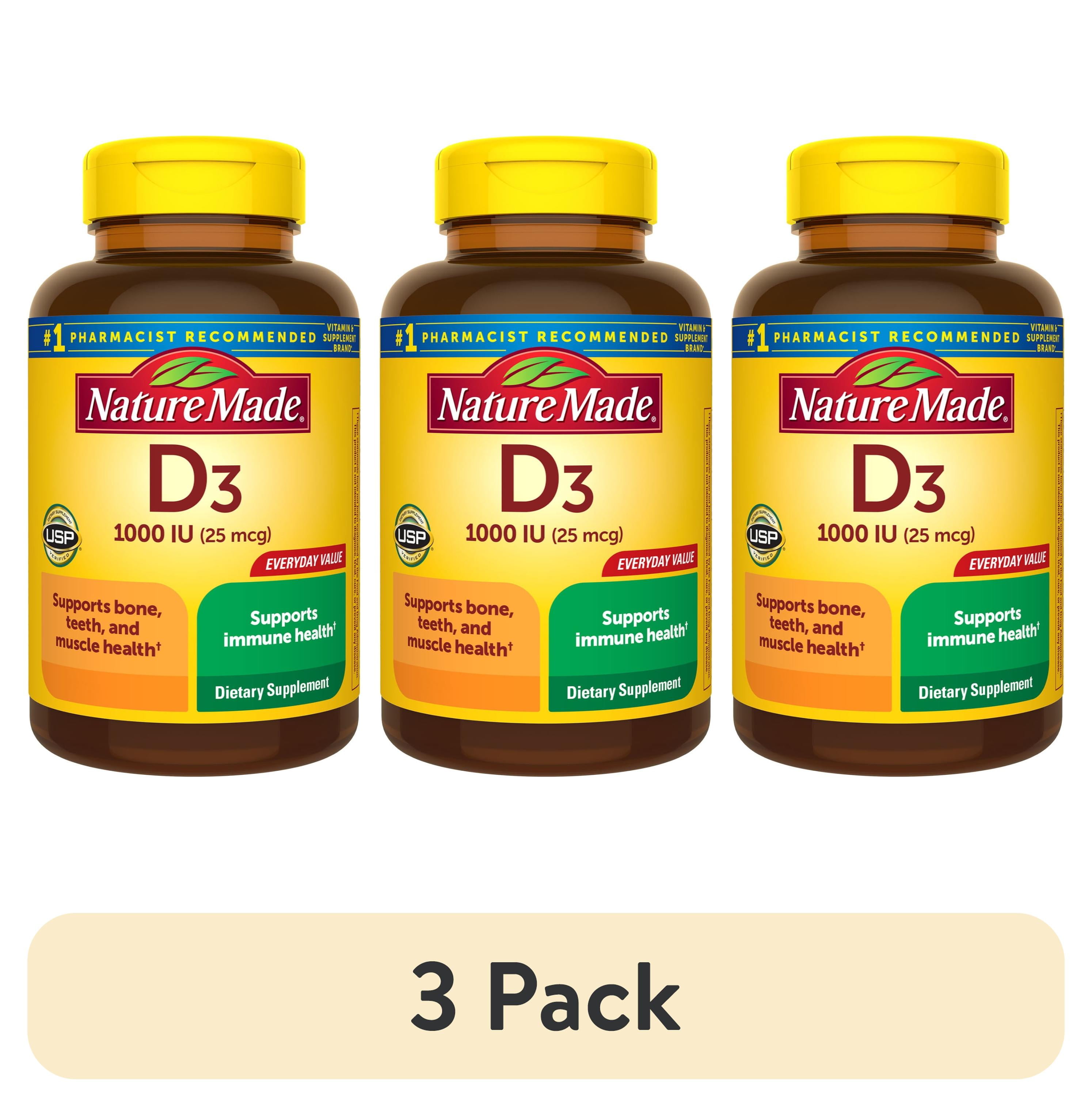 (3 pack) Nature Made Vitamin D3 1000 IU (25 mcg) Tablets, Dietary Supplement for Bone and Immune Health Support, 350 Count