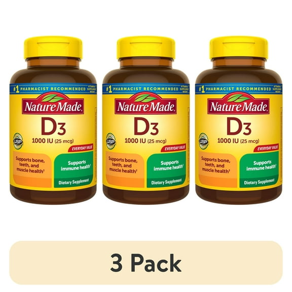 (3 pack) Nature Made Vitamin D3 1000 IU (25 mcg) Tablets, Dietary Supplement for Bone and Immune Health Support, 350 Count
