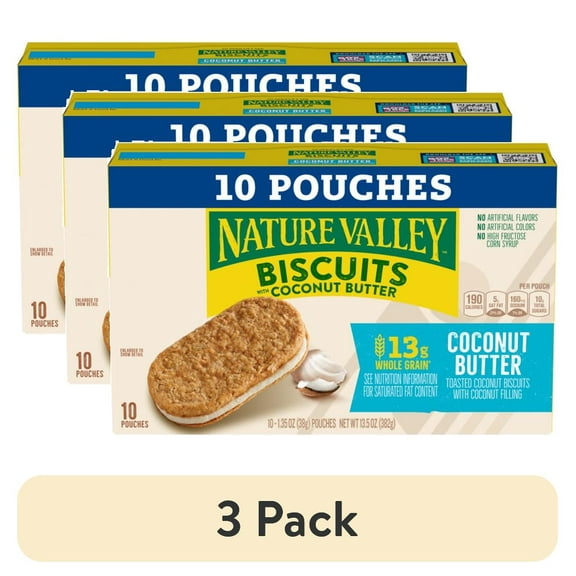 (3 pack) Nature Valley Biscuit Sandwiches, Coconut Butter, Snack Bars, 10 Bars, 13.5 oz