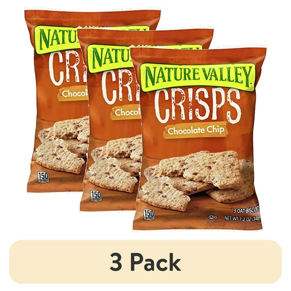 (3 pack) Nature Valley Chocolate Chip Oat Crisps Smart Snacks, Single Serve Pack, 30 Ct