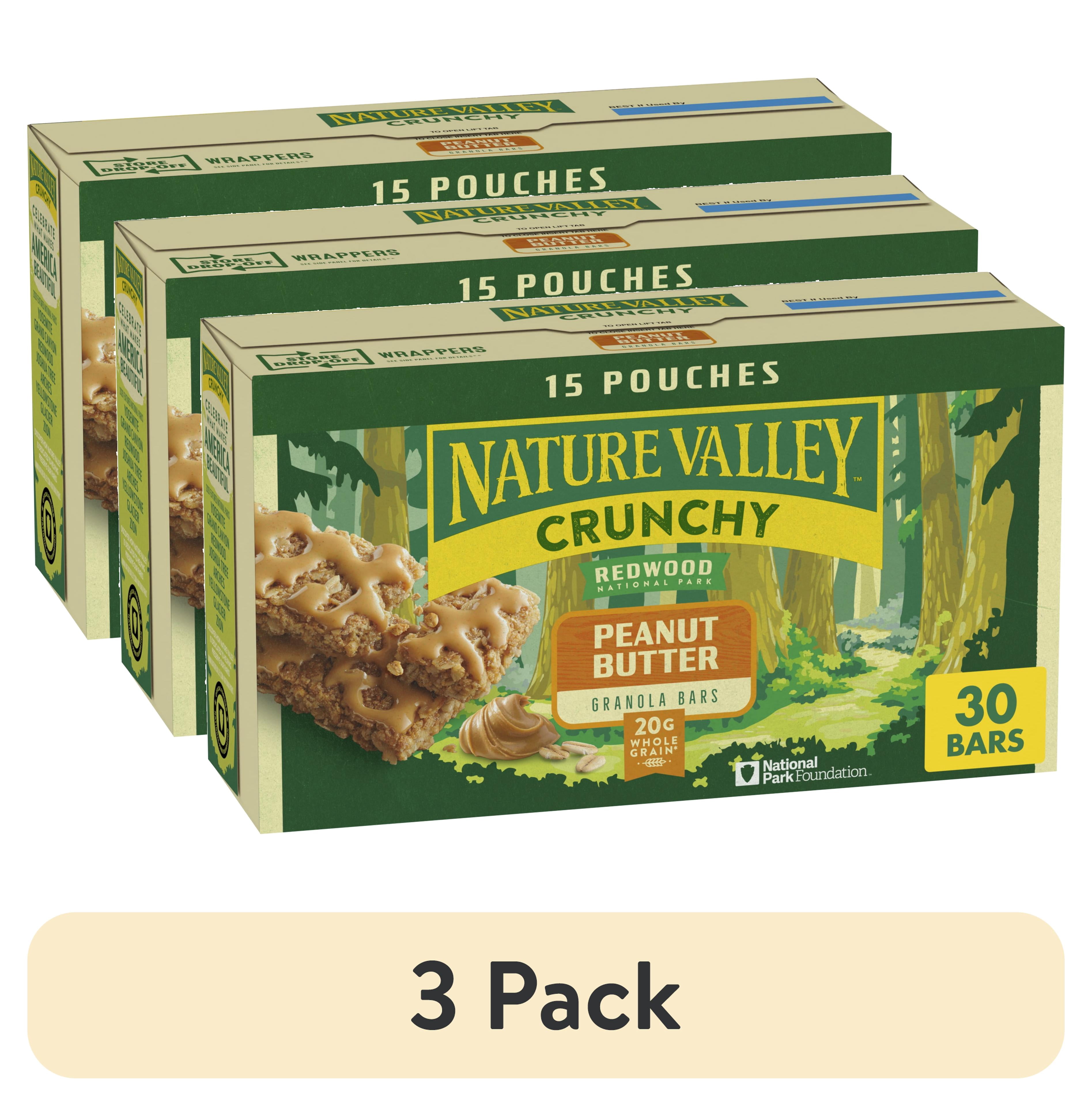 (3 pack) Nature Valley Crunchy Granola Bars, Peanut Butter, 30 Count, 22.35 oz (15 Pouches)