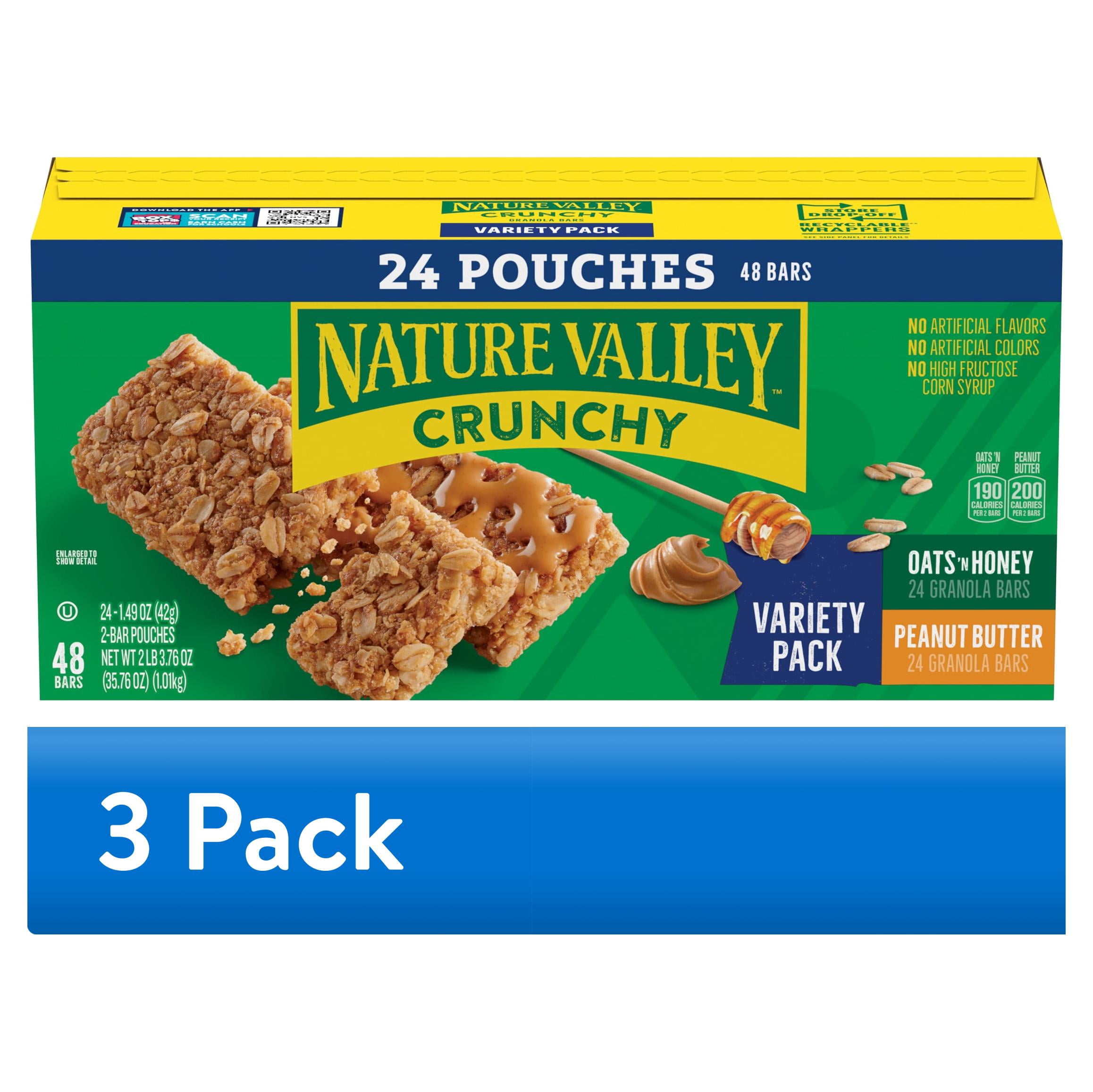 (3 pack) Nature Valley Oats 'N Honey and Peanut Butter Crunchy Granola Bars (24 Pouches)