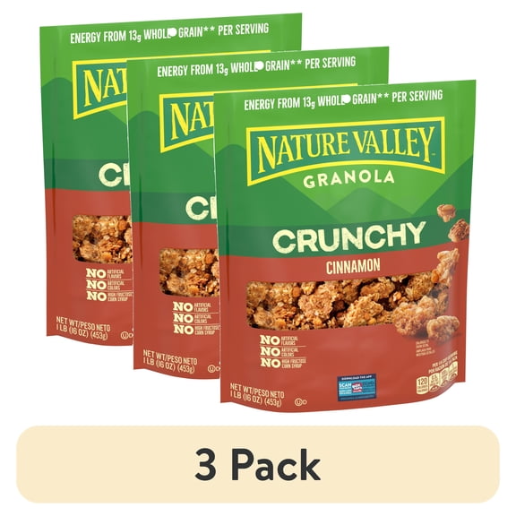 (3 pack) Nature Valley Crunchy Cinnamon Granola Pouch, 16 oz