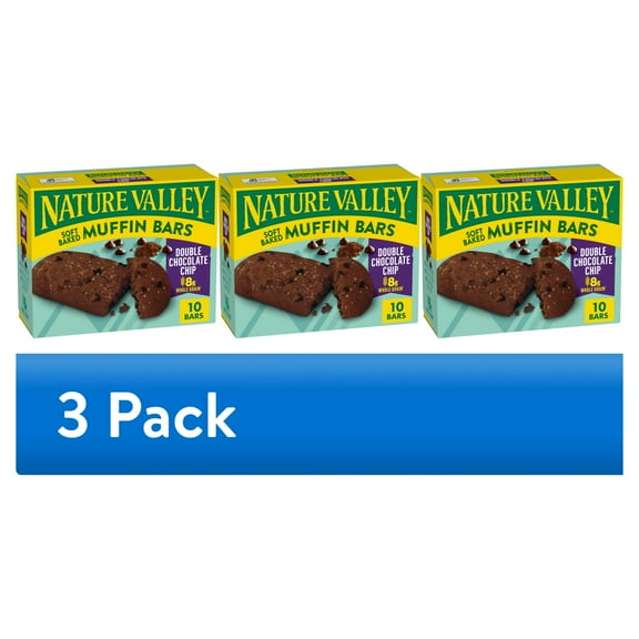 (3 pack) Nature Valley Soft Baked Muffin Bars, Double Chocolate Chip, 10 Bars, 12.4 oz