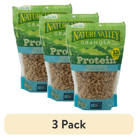 (3 pack) Nature Valley French Vanilla Flavored Protein Granola, 11oz, Instant, No Seeds, Crunchy, Plastic Bag