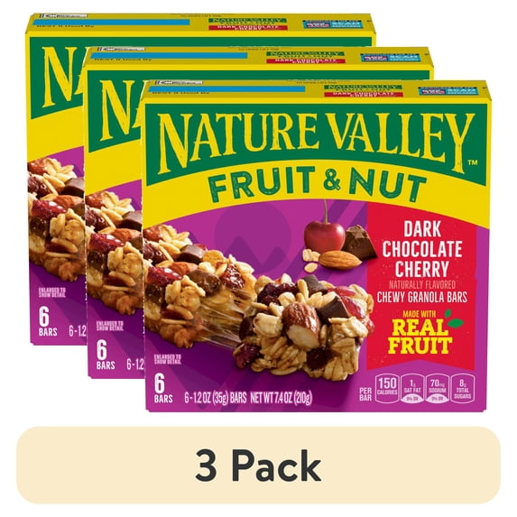 (3 pack) Nature Valley Fruit and Nut Granola Bars, Dark Chocolate Cherry, 6 Ct, 7.4 oz
