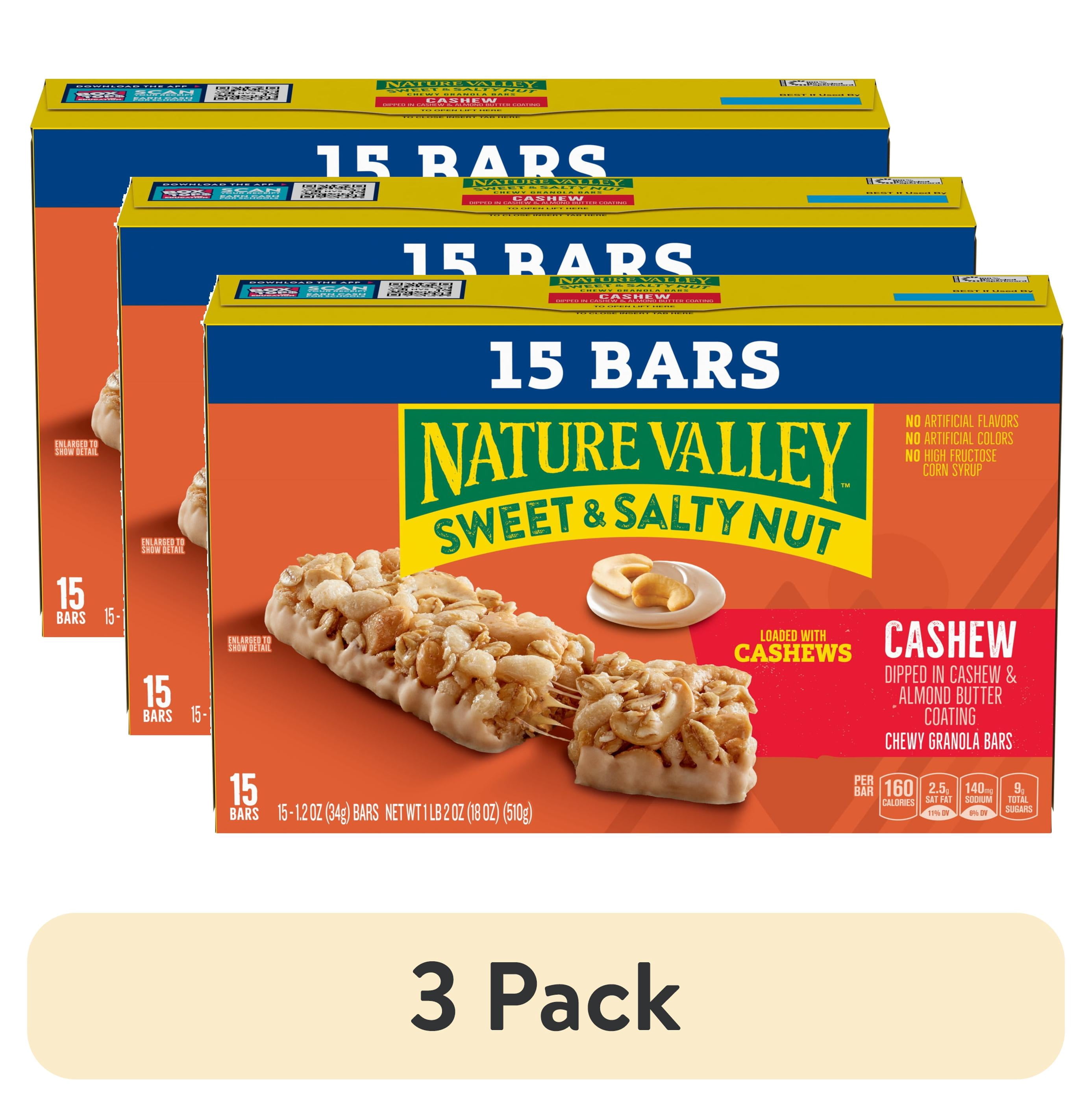 (3 pack) Nature Valley Sweet and Salty Nut Granola Bars, Cashew, 15 Bars, 18 oz