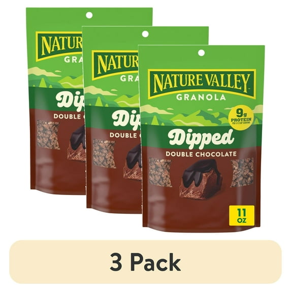 (3 pack) Nature Valley Granola, Dipped Double Chocolate, 9g Protein, Made with Whole Grain, 11 oz