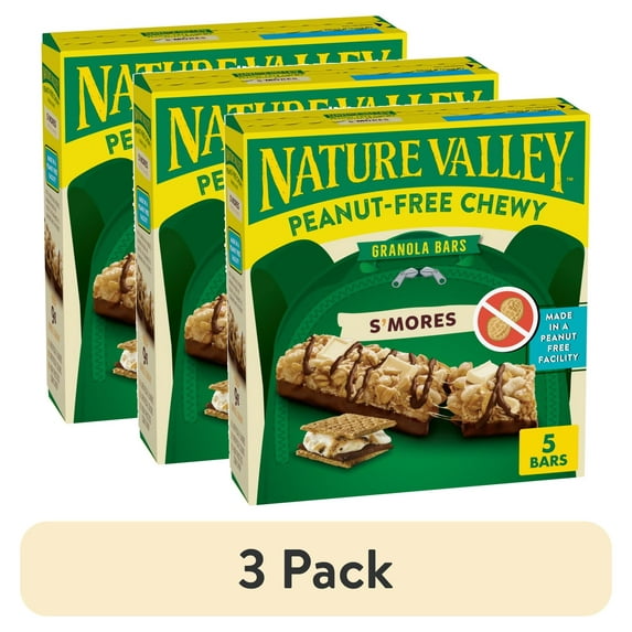 (3 pack) Nature Valley Peanut-Free Chewy Granola Bars, S'mores, 5 Bars, 4.6 oz