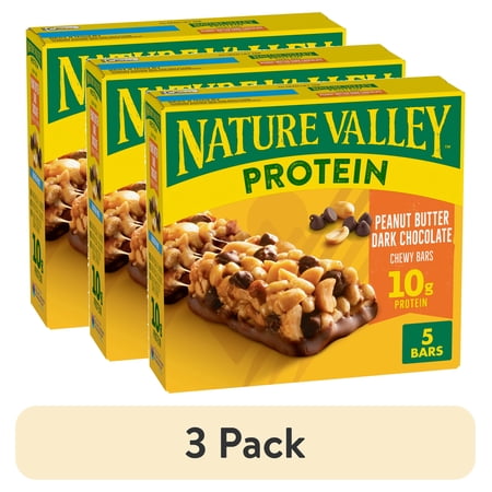 (3 pack) Nature Valley Protein Chewy Snack Bars, Peanut Butter Dark Chocolate, 5 Bars, 7.1 oz