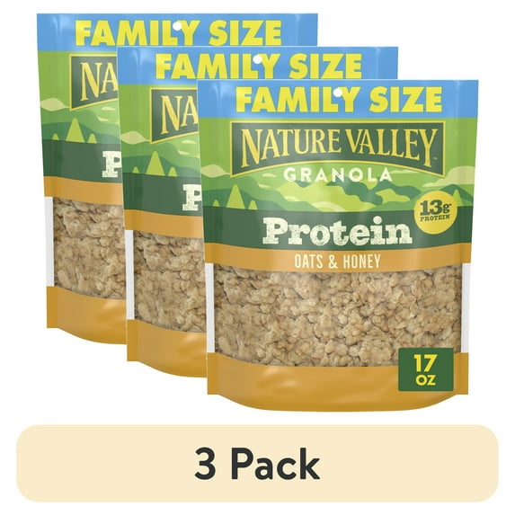 (3 pack) Nature Valley Protein Oats and Honey Granola, Family Size Pouch, 17 oz